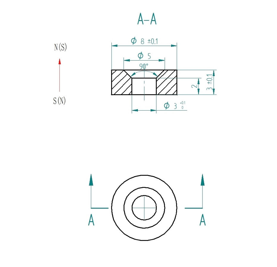 20pcs 8mm x 3mm (Approximately 5/16" x 1/8") Countersunk Ring Magnets