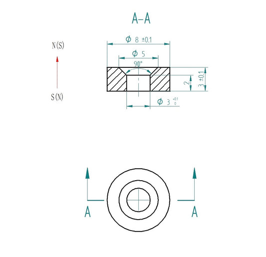 20pcs 8mm x 3mm (Approximately 5/16" x 1/8") Countersunk Ring Magnets