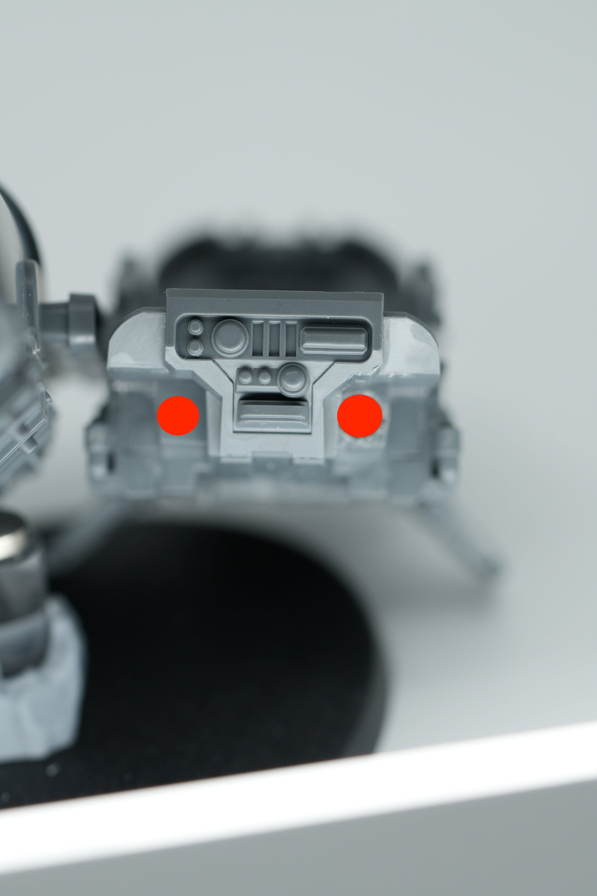 Pallas Grav-attack hull with both lower weapon mount points marked for 4mm magnet holes