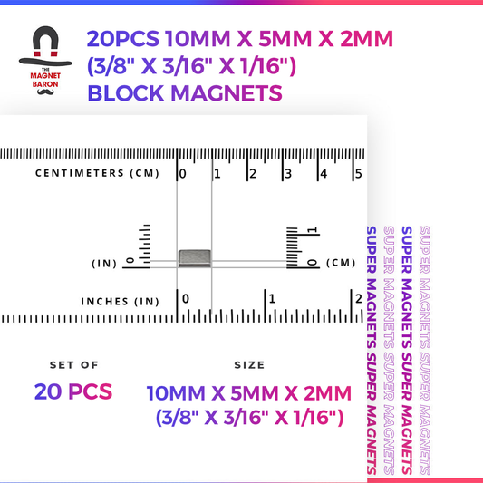 20pcs 10mm x 5mm x 2mm (3/8" x 3/16" x 1/16") Block Magnets
