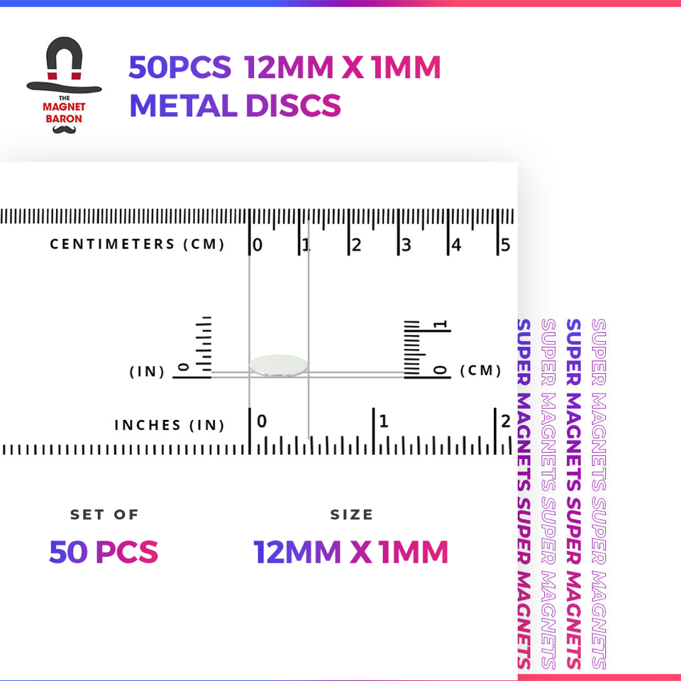 50pcs 12mm x 1mm ferro-magnetic metal discs - steel discs for magnets and magnetic pairing