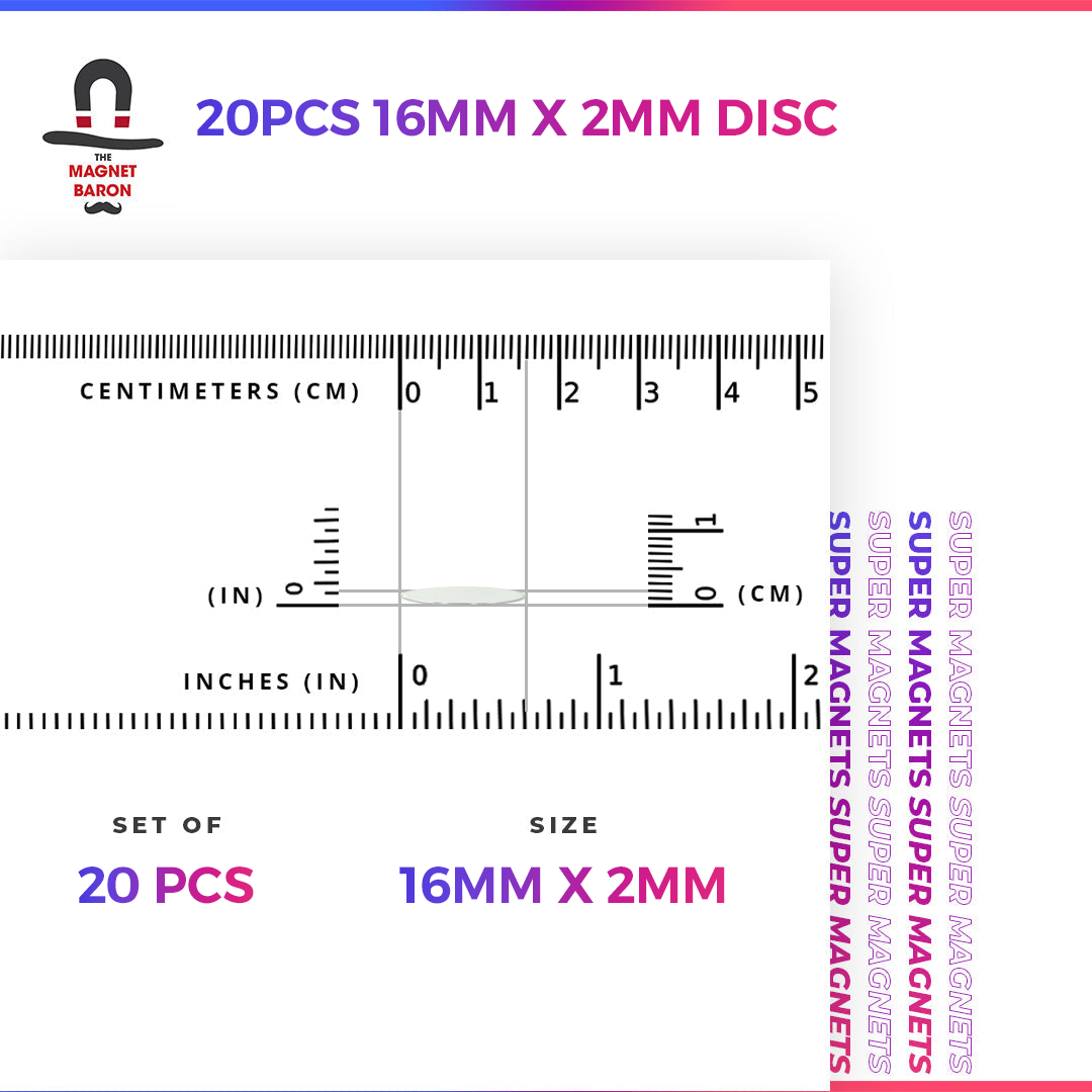 20pcs 16mm x 2mm (5/8" x 1/16") Disc Magnets