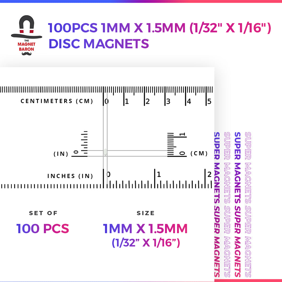 100pcs 1mm x 1.5mm (1/32" x 1/16") Disc Magnets