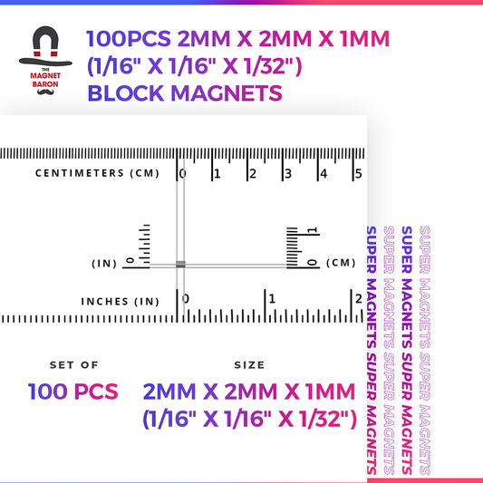 100pcs 2mm x 2mm x 1mm (1/16" x 1/16" x 1/32") Block Magnets