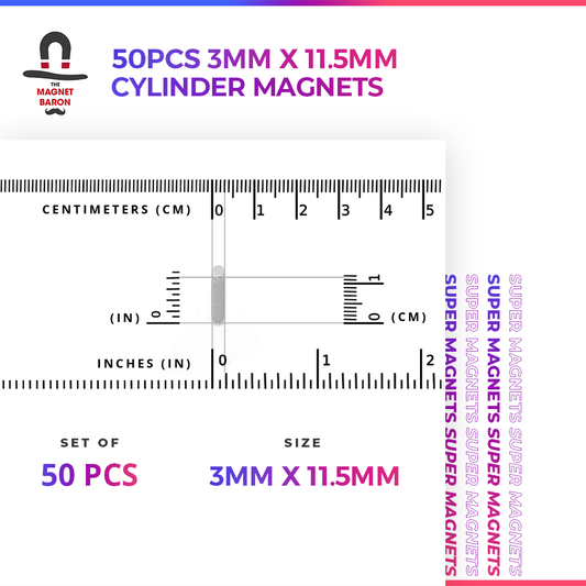 20pcs 3mm x 11.5mm Cylinder Magnets