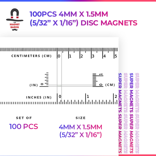 100pcs 4mm x 1.5mm (Approximately 5/32" x 1/16") Disc Magnets