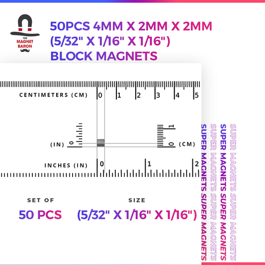 50pcs 4mm x 2mm x 2mm (5/32" x 1/16" x 1/16") Block Magnets