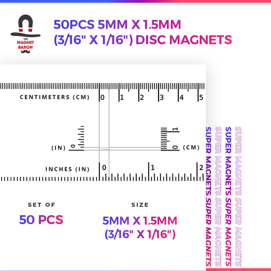 50pcs 5mm x 1.5mm (3/16" x 1/16") Disc Magnets