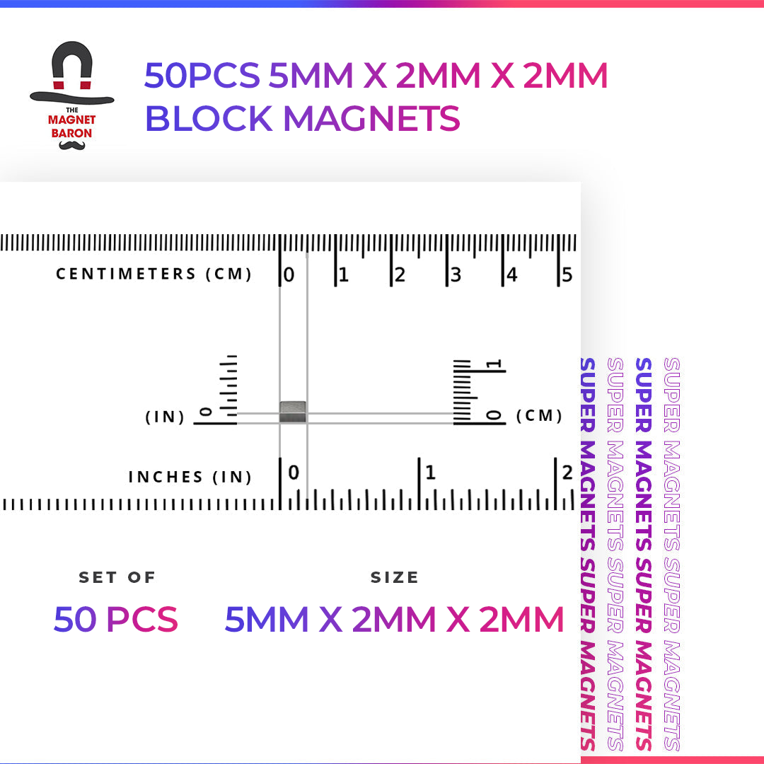 50pcs 5mm x 2mm x 2mm N52 block magnets neodymium rare earth with nickel copper finish