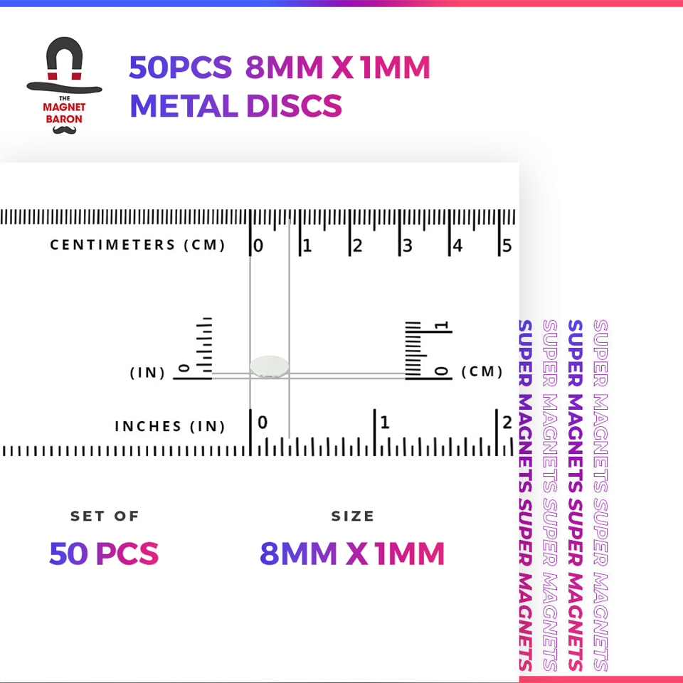 50pcs 8mm x 1mm ferro-magnetic metal discs - steel discs for magnets and magnetic pairing discs
