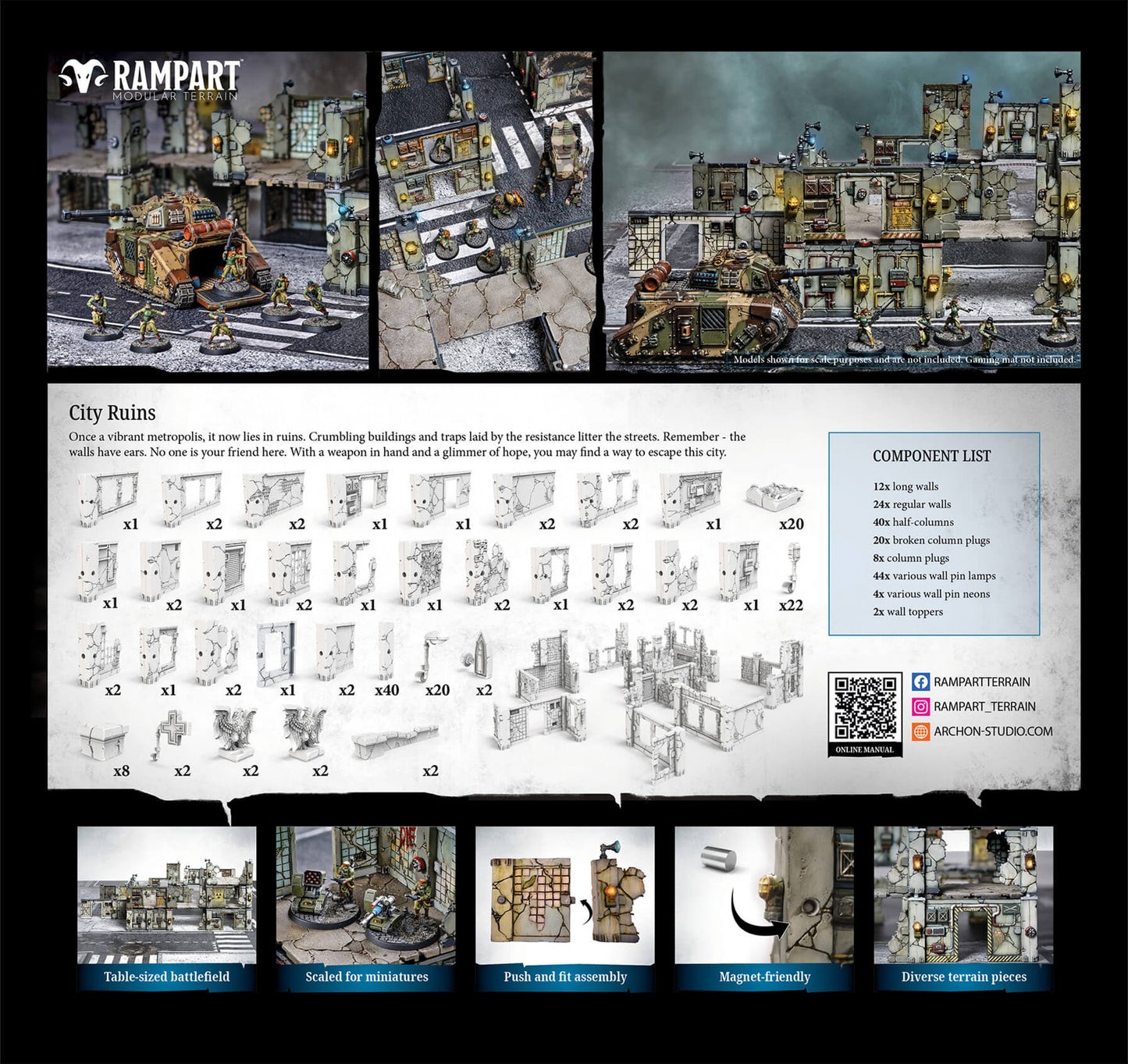 City Ruins - Rampart Magnetic Modular Terrain - Magnet Baron