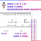 20pcs quarter inch by eighth inch N52 chrome countersunk ring magnets with size ruler