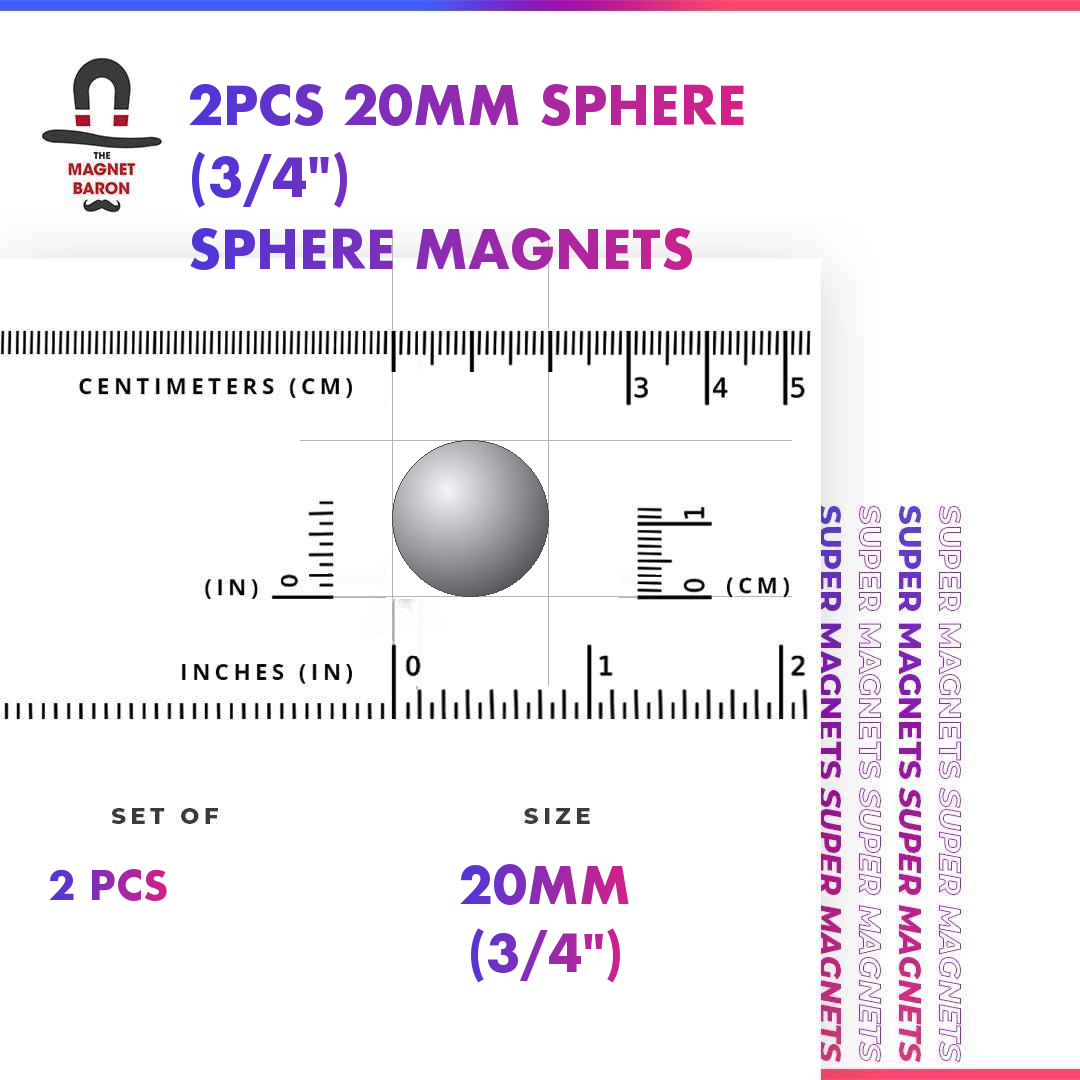 2pcs 20mm N52 neodymium sphere magnet, single ball, with size ruler