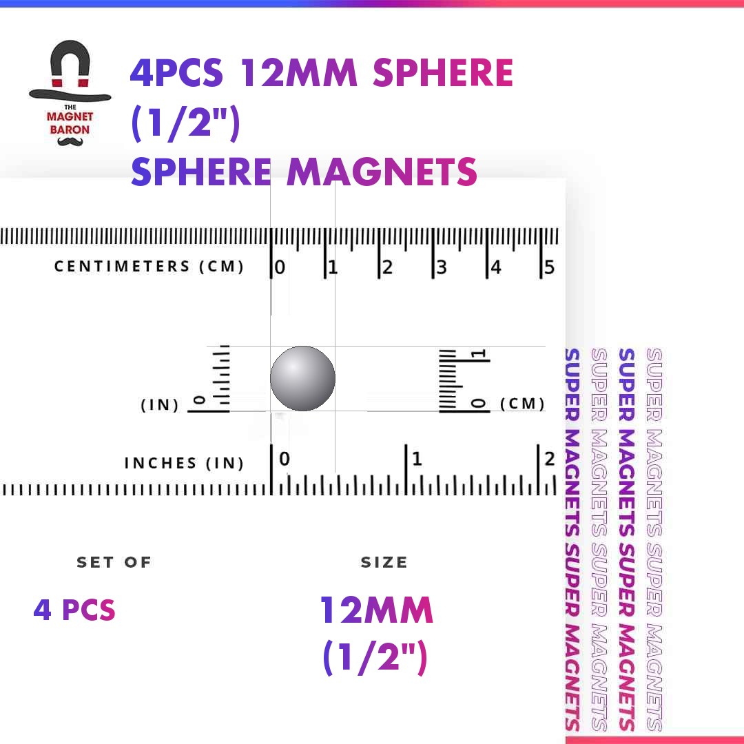 4pcs 12mm N52 neodymium sphere magnet, single ball, with size ruler