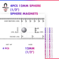 4pcs 12mm N52 neodymium sphere magnet, single ball, with size ruler