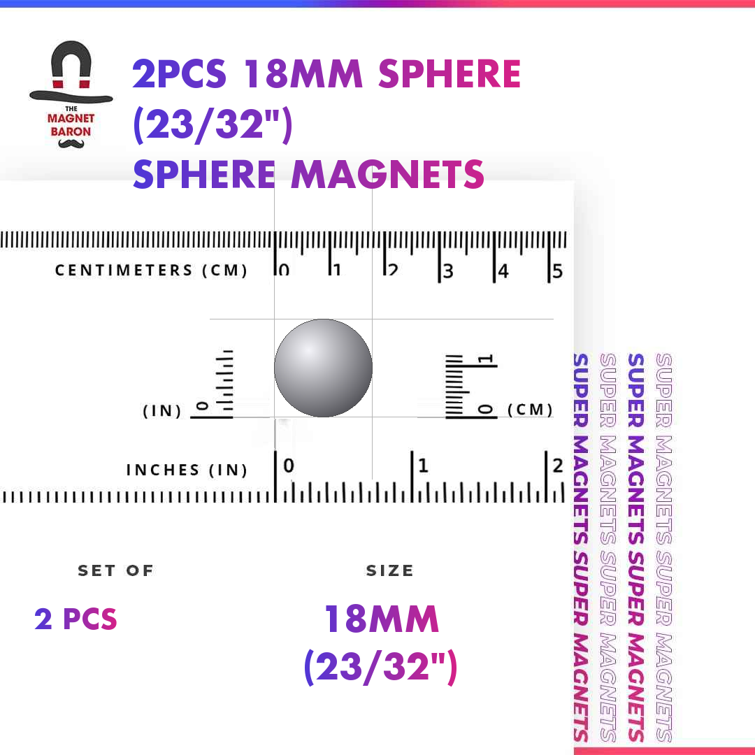 2pcs 18mm N52 neodymium sphere magnet, single ball, with size ruler