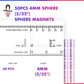 50pcs 4mm N52 neodymium sphere magnet, single ball, with size ruler