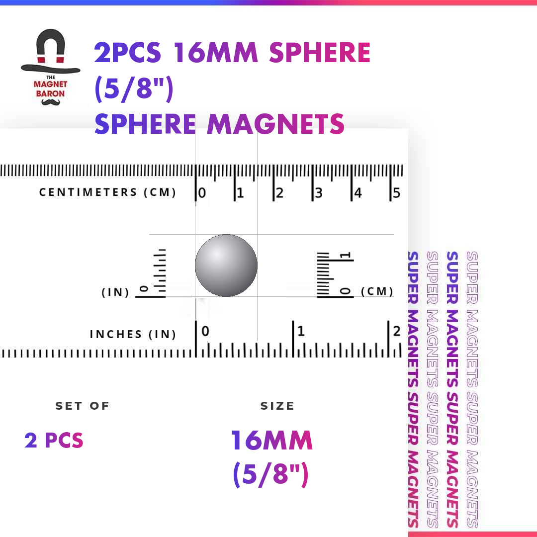 2pcs 16mm N52 neodymium sphere magnet, single ball, with size ruler