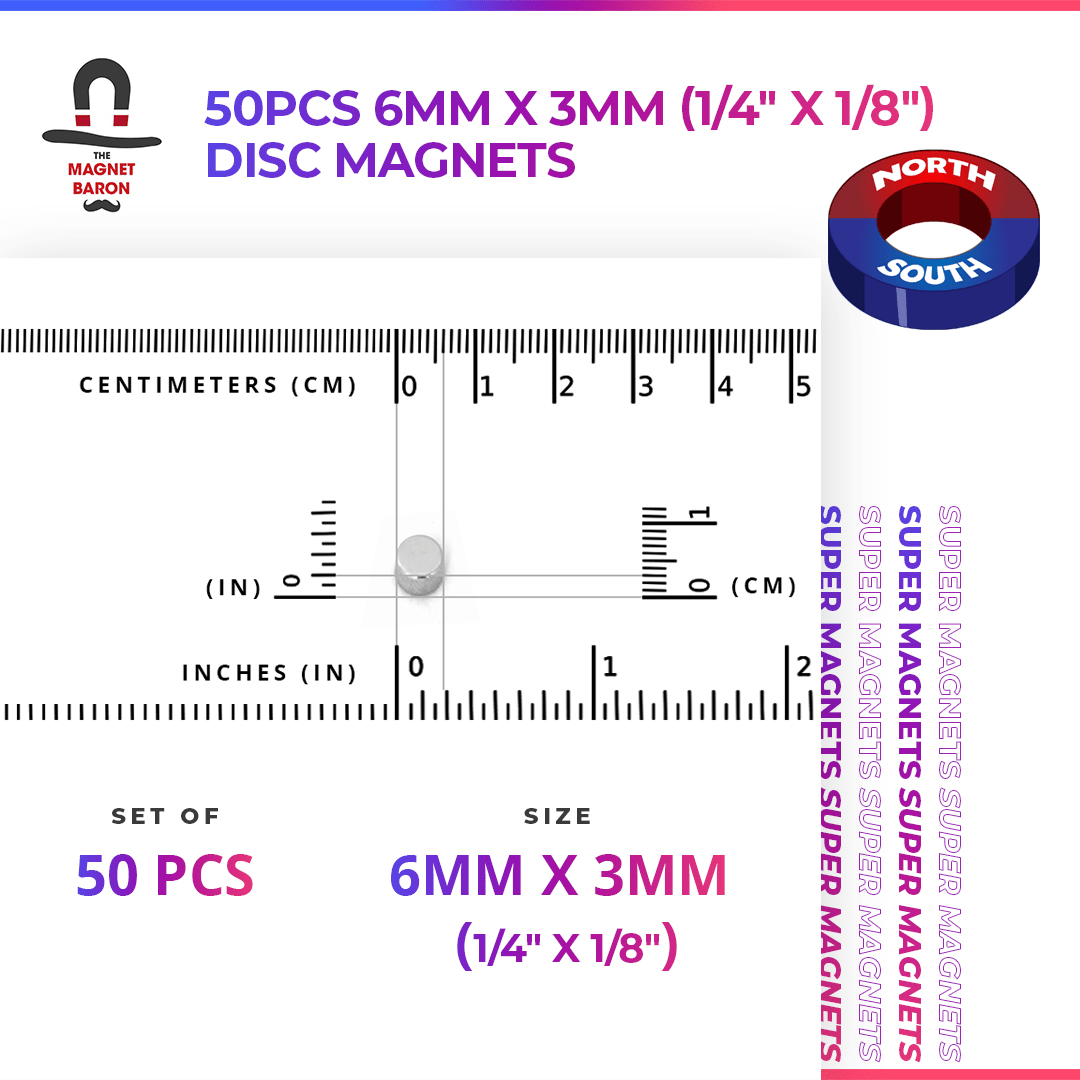 Engineering - Special - Diametrically Magnetized - 50pcs 6mm x 3mm (Approximately 1/4" x 1/8") Disc Magnets - Magnet Baron