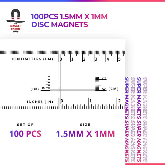 100pcs 1.5mm x 1mm Disc Magnets - Magnet Baron