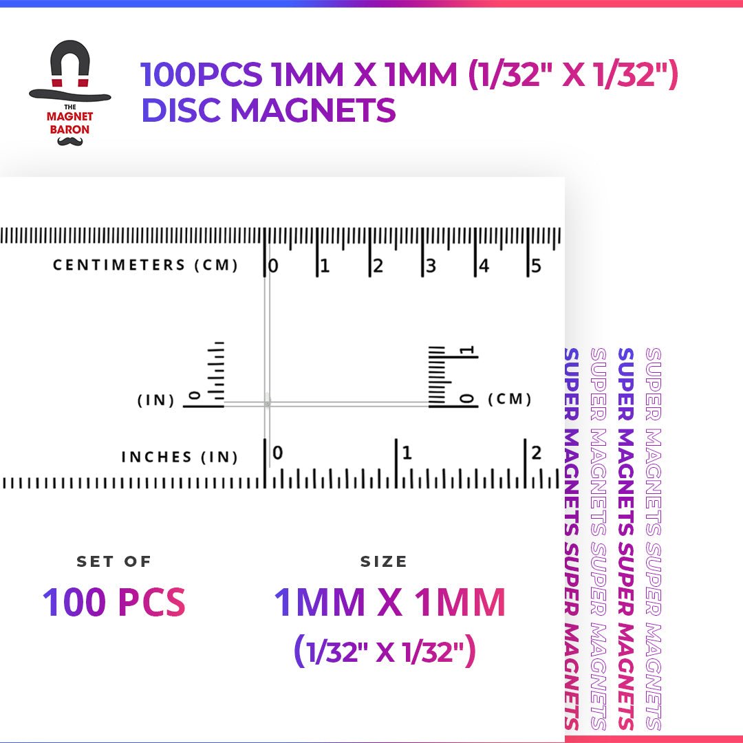 100pcs 1mm x 1mm (Approximately 1/32" x 1/32") Disc Magnets - Magnet Baron
