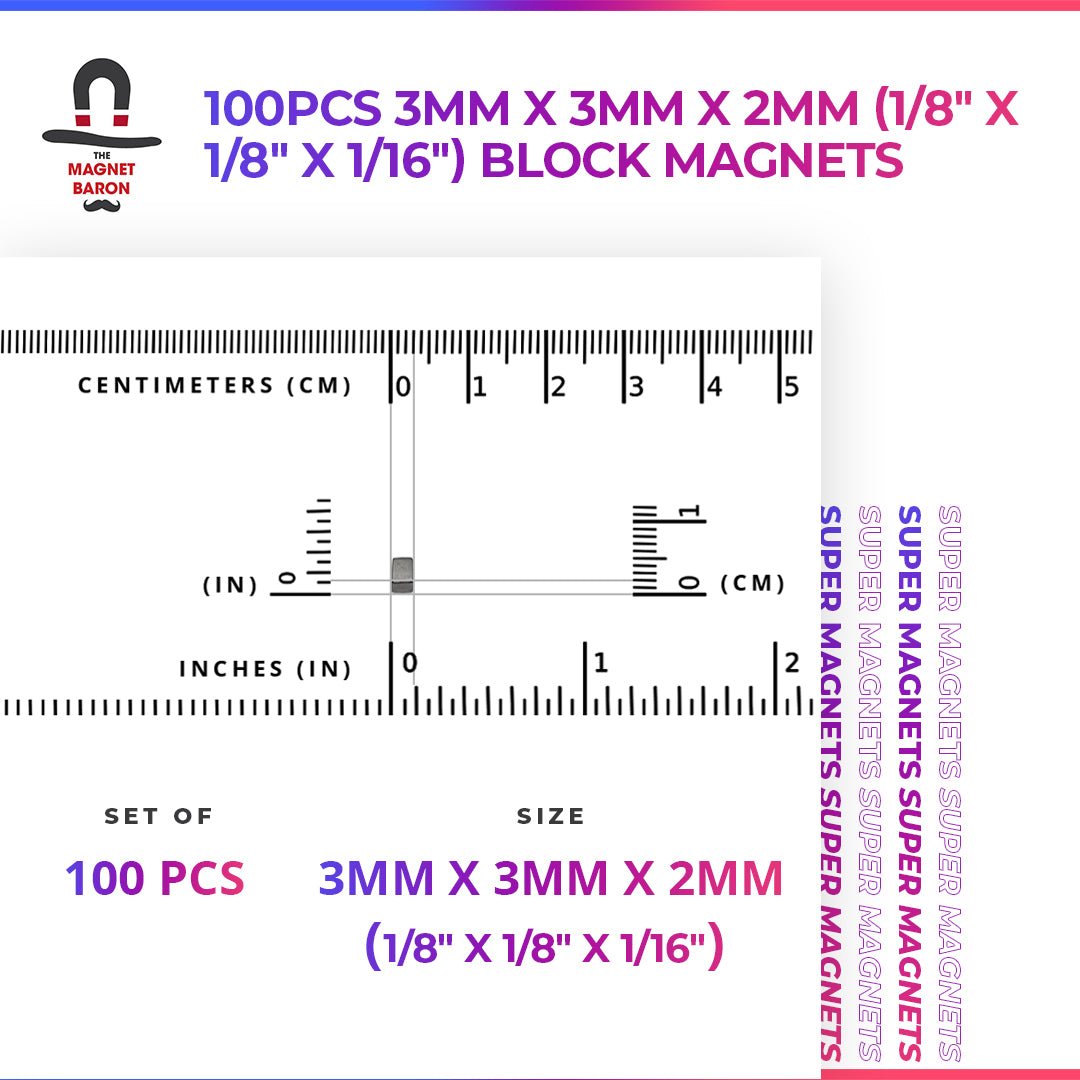 100pcs 3mm x 3mm x 2mm (Approximately 1/8x1/8x1/16") Block Magnets - Magnet Baron