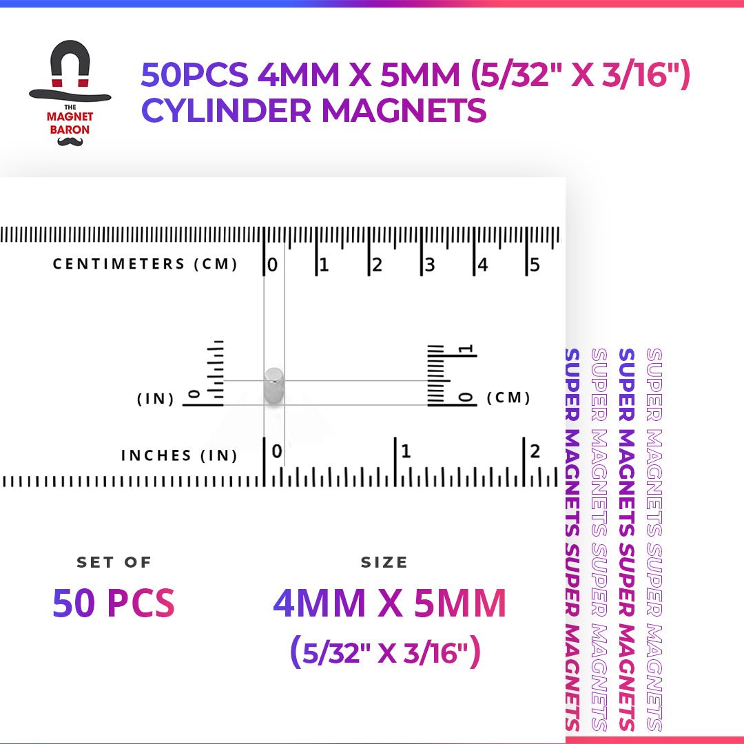 50pcs 4mm x 5mm (Approximately 5/32" x 3/16") Cylinder Magnets - Magnet Baron