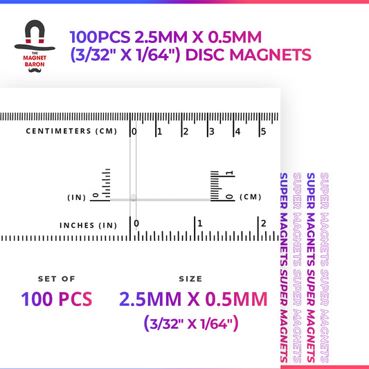 100pcs 2.5mm x 0.5mm (3/32" x 1/64") Disc Magnets