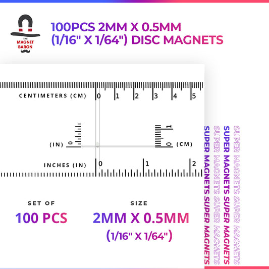 100pcs 2mm x 0.5mm (1/16" x 1/64") Disc Magnets