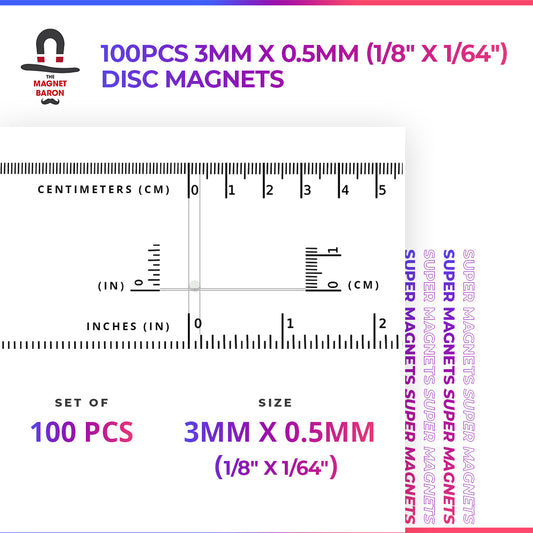 100pcs 3mm x 0.5mm (1/8" x 1/64") Disc Magnets