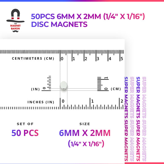 50pcs 6mm x 2mm (1/4" x 1/16") Disc Magnets