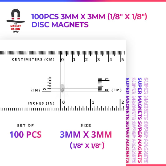 100pcs 3mm x 3mm (1/8" x 1/8") Disc Magnets