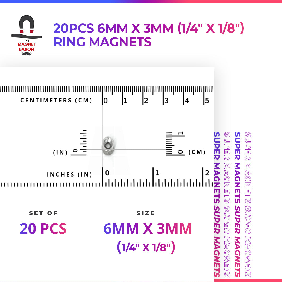 20pcs 6mm x 3mm (1/4" x 1/8") Ring Magnets